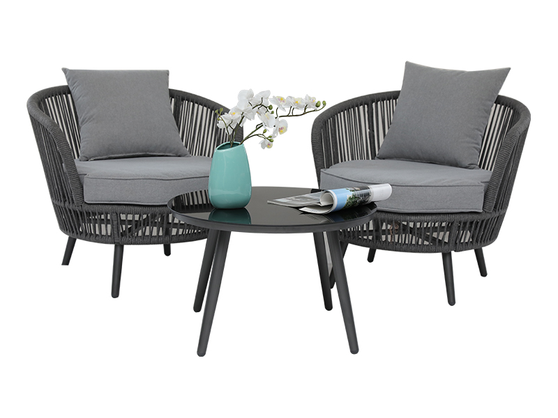 Zahrada 3 kusy Patio stůl Nastavit venkovní tkané lano terasové konverzace Bistro set s polštáři, terasové sady nábytku YQC-2788