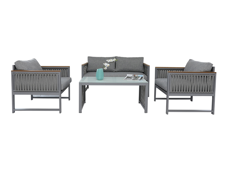 KD design zahradní venkovní nábytek tkaný lanový popruh sada sedací sedací polštář, syntetické dřevo na loketním opěrce YQC-2786